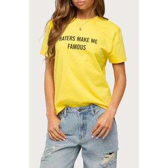 Edikted Haters Make Me Famous Cotton Graphic T-Shirt in Yellow at Nordstrom, Size X-Large
