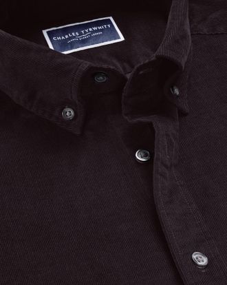 CHARLES TYRWHITT Corduroy Cotton Shirt - Chocolate Brown Size Medium by Charles Tyrwhitt