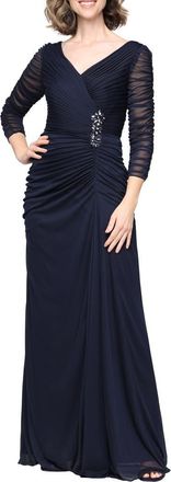 Alex Evenings Pleated Chiffon Gown in Navy at Nordstrom, Size 16