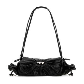 Diesel Tassen, Dames, Zwart, ONE Size, Zwarte leren Scrunch-D schoudertas