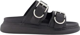 Alexander McQueen Zwarte hybride slide met zilveren gespen - Heren - Sandalen - Zwart - 39 EU - Leer - Schoenen
