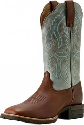 Ariat Womens Hybrid Ranchwork Boot In Peanut/worn Denim