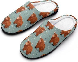 Generic Highland Cow Pattern Funny Mens Cotton Slippers Soft Non-Slip Rubber Sole House Slipper Indoor Outdoor