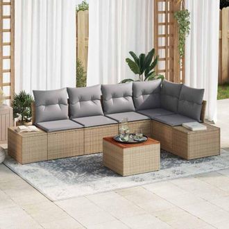 vidaXL Vidaxl - Conjunto De Sof&aacute; De Jard&iacute;n Con Coj&iacute;n 6 Pcs Beige Polirat&aacute;n