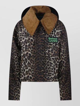 Barbour hooded jacket animal print corduroy collar