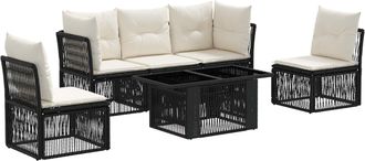vidaXL Conjunto De Sof&aacute;s De Jard&iacute;n 6 Uds. Negro Rat&aacute;n Sint&eacute;tico Vidaxl