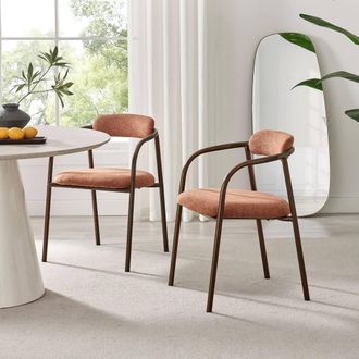 Furniturebox 2x Rhea Terracotta Orange Fabric Dining Chairs Bronze Legs