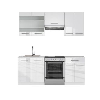 Vicco Mueble De Cocina Fame-line, Blanco Alto Brillo/blanco, 200 Cm, Et M&aacute;rmol