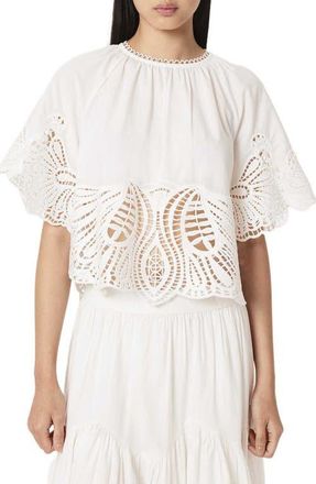 AllSaints Femi Broderie Anglaise Cotton Top in Chalk White at Nordstrom, Size 12