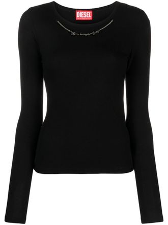 Diesel T-Matic chain-embellished T-shirt - women - Rayon/Elastane - L - Black