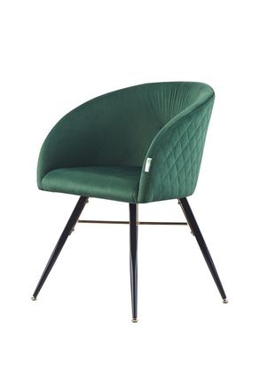 Life Interiors Single Vittorio Velvet Dining Chair with Black Metal Legs, Quilted Design Modern Accent Chair in Green