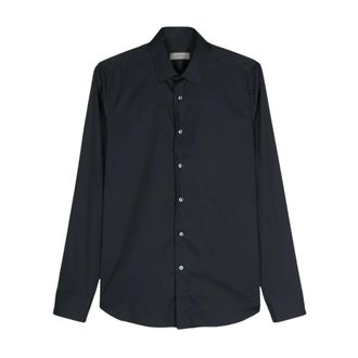 Canali Lange mouwen shirt - Heren - Casual Overhemden - Blauw - M - Katoen - Overhemden