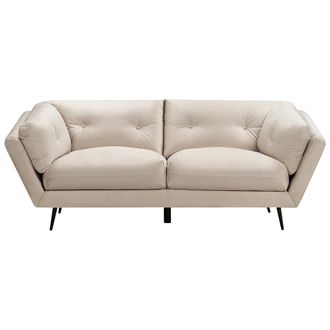 Beliani Sof&aacute; 3 Plazas Acolchado Con Cojines Patas De Metal Retro Terciopelo Beige Lenvik
