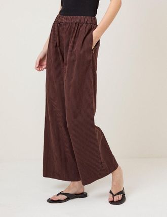 Nobody's Child Brown Pinstripe Wide Leg Trousers
