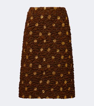 Dries Van Noten Embellished floral cloqu&eacute; midi skirt