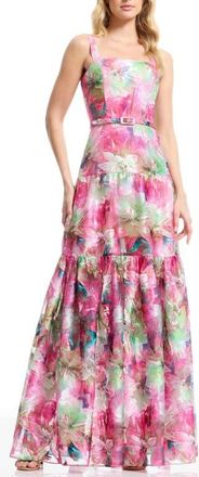 Dress The Population Tate Floral Jacquard Belted Dress in Bright Fuchsia Multi at Nordstrom, Size Xx-Small