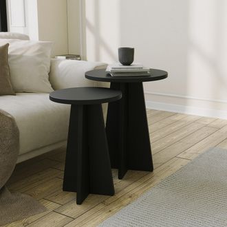 Dmora Juego De 2 Mesas De Centro Dorina, Redondas, Tablero De Madera, 40x40x50h Cm Negro