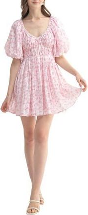 All in Favor Floral Print Puff Sleeve Minidress in Pink Floral at Nordstrom Rack, Size Medium