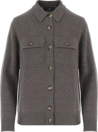 arch4 Cashmere Cardigan met Klepzakken - Dames - Truien - Bruin - Maat: XS Kasjmier