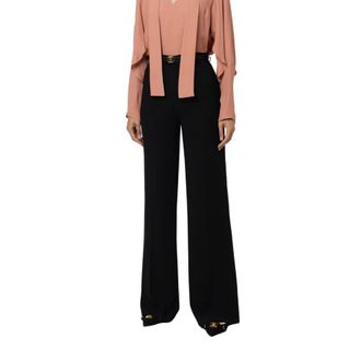 Elisabetta Franchi Broeken, Dames, Zwart, M, Polyester, Wijde Pijpen Broek