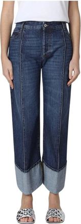 Bottega Veneta Straight Fit Jeans, female, Blue, XS, Elegant Wide Leg Jeans with Cuffed Hem