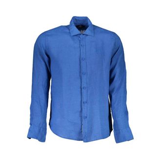 La Martina Blu Linen Men Mens Shirt