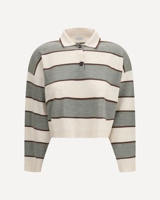 Brunello Cucinelli Polo Crop in Sparkling Stripes knit Female L