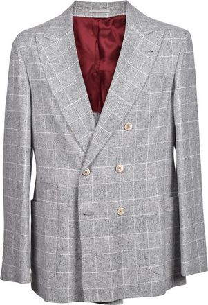 Brunello Cucinelli Pearl Grey Wool Double-Breasted Blazer, Brand Size 50 (US Size 40)