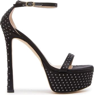 Stuart Weitzman Hollywood Shine Sandalen - Dames - Sandalen met hakken - Zwart - 39 1/2 EU - Satijn - Schoenen