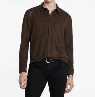 John Varvatos Phoenix Button Front Shirt In Dark Brown