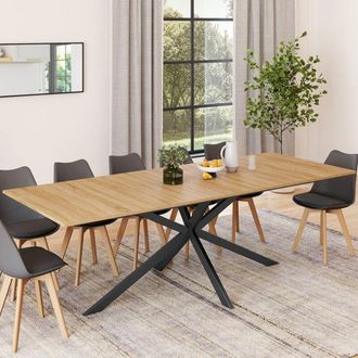 IDMarket Alix Mesa De Comedor Rectangular Extensible 8-12 Personas Pata De Ara&ntilde;a Madera Y Negro 200-240 Cm