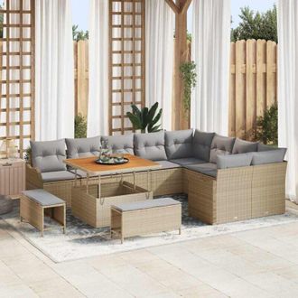 vidaXL Conjunto De Sof&aacute; De Jard&iacute;n 12 Pcs Beige Rat&aacute;n Sint&eacute;tico Vidaxl