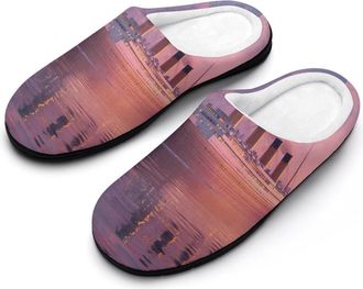 Generic Titanic Sailing Blues Hour Mens Warm Slippers Non-Slip Sole Winter Rubber Cotton Shoes for Bedroom