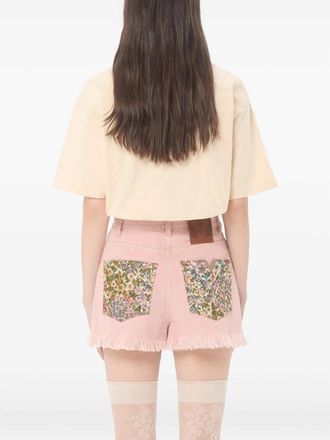 Valentino Logo-Embroidered Floral Print T-Shirt - Beige