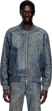 Diesel Bomber jacket in treated leather - Leather jackets - Man - Blue