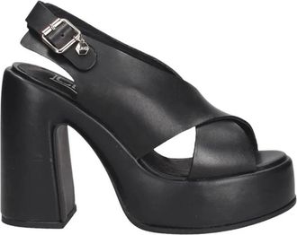 Cult Zwarte hoge hak sandalen met plateau - Dames - Sandalen met hakken - Zwart - 39 EU - Leer - Schoenen