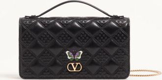 Valentino Garavani Valentino Garavani Flutterby Chain Wallet in Shiny Nappa Leather with Butterfly Embroidery Wo