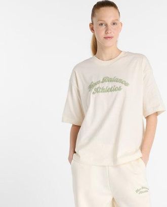 New Balance Donna Linear Heritage Oversized T-Shirt in Bianca, Jersey di Cotone, Taglia 2XL