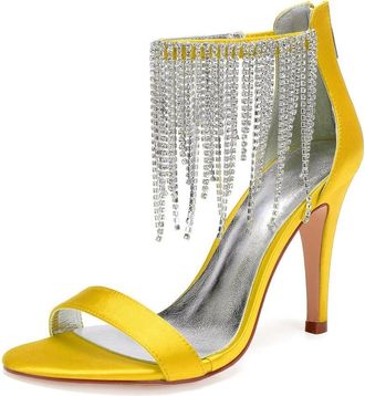 Generic Bridal Heels Women Open Toe Stiletto High Heels Wedding Shoes Satin Prom Party Dress Heel Sandals 10.5Cm,Yellow,6 UK