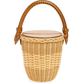 Pamela Munson The Jane Cognac Rattan Shoulder Bag in Natural/Cognac at Nordstrom