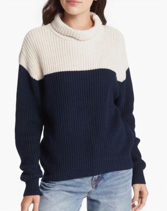 French Connection Mozart Turtleneck Jumper In Navy/ Oatmeal