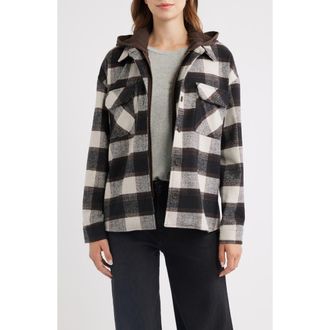 Thread & Supply Plaid Hooded Shacket in Black Brown Plaid at Nordstrom, Size X-Small