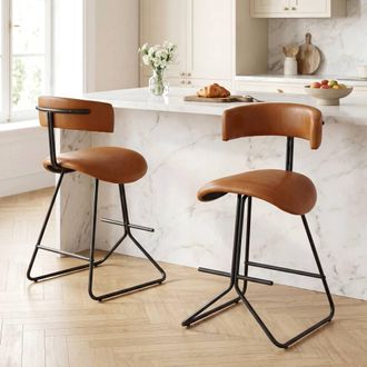 Costway Costway 2PCS Counter Height Stools Faux Leather Upholstered Armless Barstools in Brown
