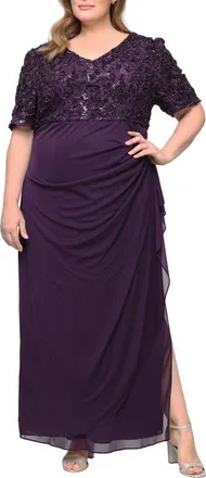Alex Evenings Embellished Short Sleeve Empire Waist Gown in Deep Plum at Nordstrom, Size 18W
