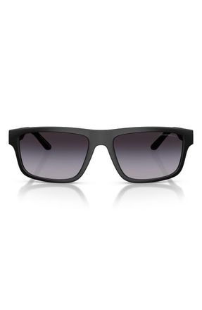 Emporio Armani 57mm Gradient Rectangular Sunglasses in Matte Black /Grey Gradient at Nordstrom