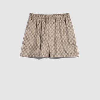 Gucci Printed Silk Twill Shorts, Beige