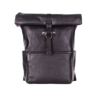 The Bridge Backpacks, female, Black, ONE SIZE, Black Leather Backpack with Front Clip