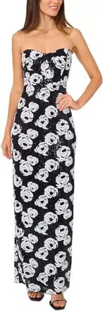 CeCe by Cynthia Steffe Maxi Dress Women Black Floral Stretch Sequin Back Slit Strapless FTS1549