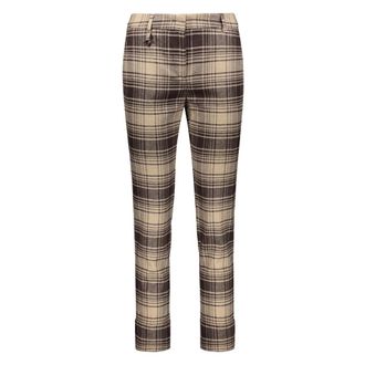Lorena Antoniazzi Wollen broek met ruitmotief en omslag - Dames - Slim Fit Broeken - Veelkleurig - L - Wol - Broeken