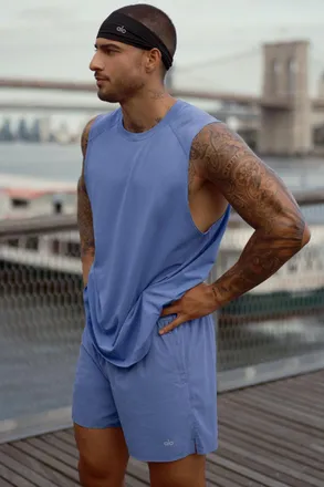 Alo Vapor Muscle Tank Top in Provence Blue, Size: Medium